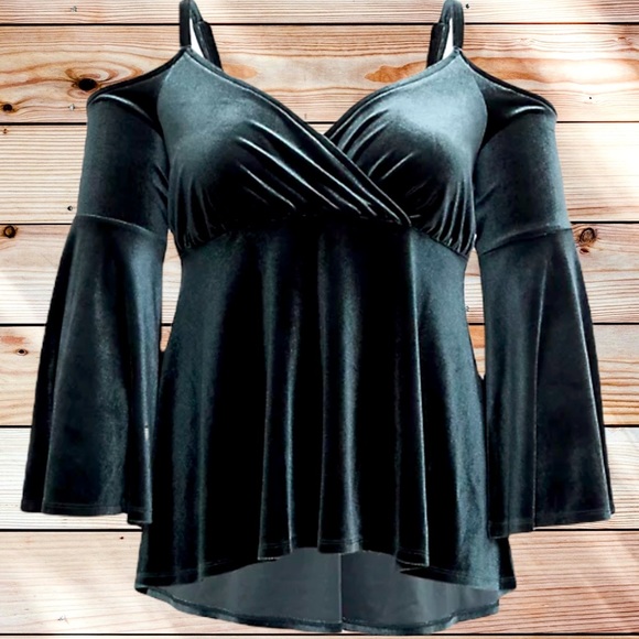torrid Tops - Dark Green Velvet Cold Shoulder Babydoll Top